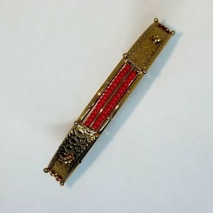 Vintage Gold Tone & Red Beaded Bangle Bracelet NWOT
